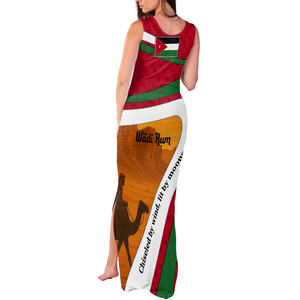 Wadi Rum Desert Tank Maxi Dress with Camel Rider and Jordan Flag Colors