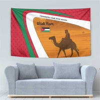 Wadi Rum Desert Tapestry with Camel Rider and Jordan Flag Colors