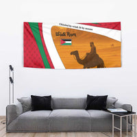 Wadi Rum Desert Tapestry with Camel Rider and Jordan Flag Colors