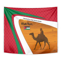 Wadi Rum Desert Tapestry with Camel Rider and Jordan Flag Colors