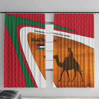 Wadi Rum Desert Window Curtain with Camel Rider and Jordan Flag Colors