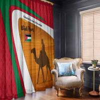 Wadi Rum Desert Window Curtain with Camel Rider and Jordan Flag Colors