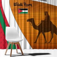 Wadi Rum Desert Window Curtain with Camel Rider and Jordan Flag Colors
