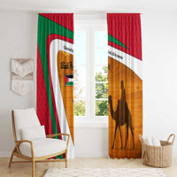Wadi Rum Desert Window Curtain with Camel Rider and Jordan Flag Colors