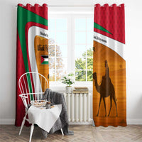 Wadi Rum Desert Window Curtain with Camel Rider and Jordan Flag Colors