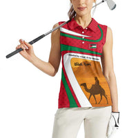 Wadi Rum Desert Women Sleeveless Polo Shirt with Camel Rider and Jordan Flag Colors