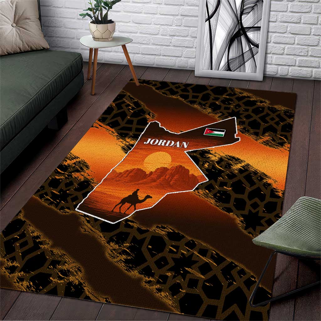 Jordan Desert Sunset Area Rug with Camel and Traditional Geometric Pattern