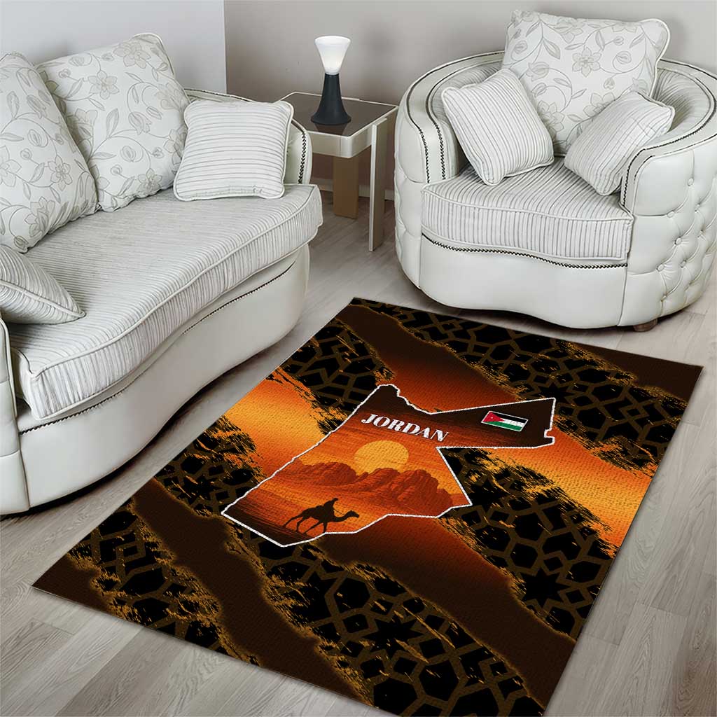 Jordan Desert Sunset Area Rug with Camel and Traditional Geometric Pattern