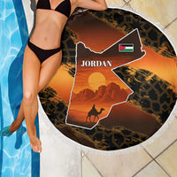 Jordan Desert Sunset Beach Blanket with Camel and Traditional Geometric Pattern