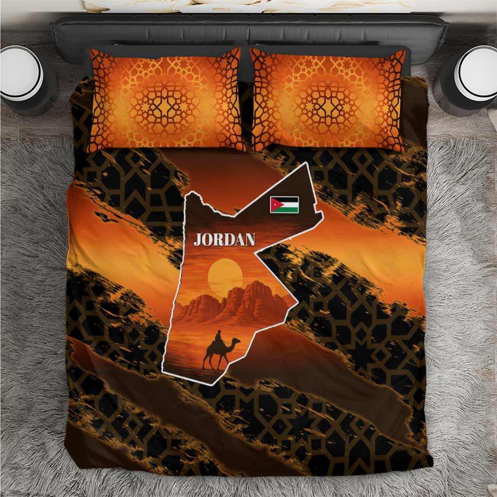 Jordan Desert Sunset Bedding Set with Camel and Traditional Geometric Pattern