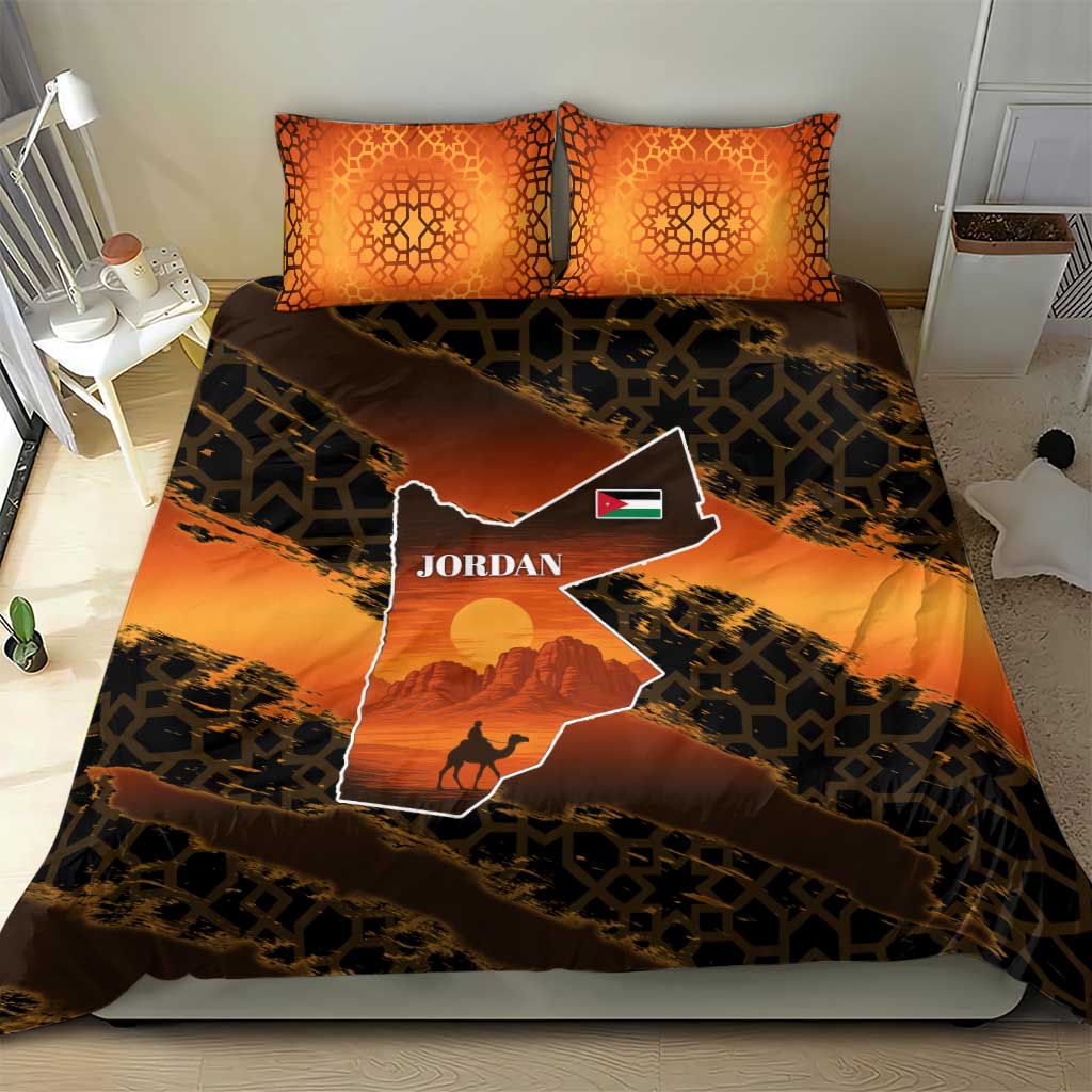 Jordan Desert Sunset Bedding Set with Camel and Traditional Geometric Pattern