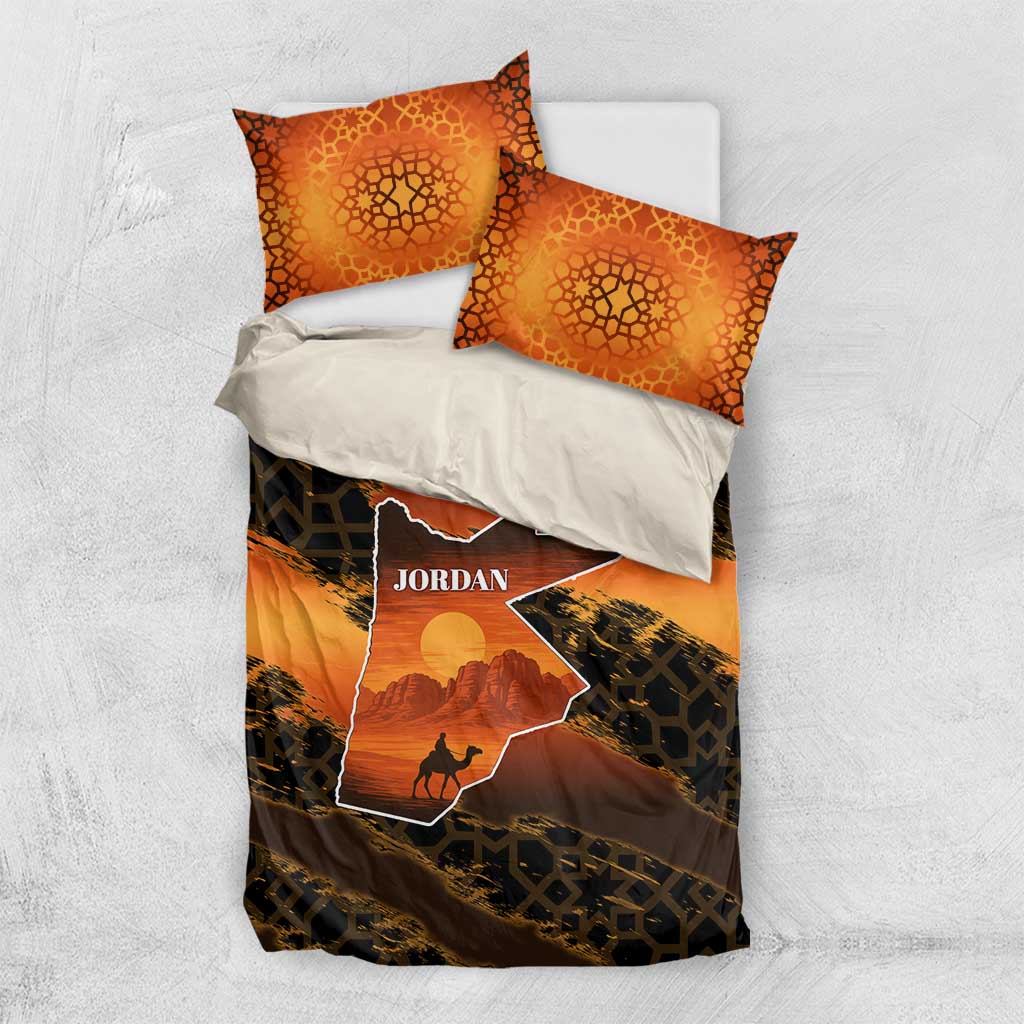 Jordan Desert Sunset Bedding Set with Camel and Traditional Geometric Pattern