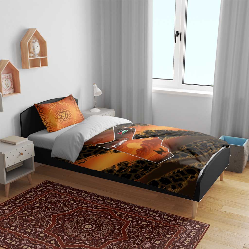 Jordan Desert Sunset Bedding Set with Camel and Traditional Geometric Pattern