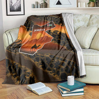 Jordan Desert Sunset Blanket with Camel and Traditional Geometric Pattern