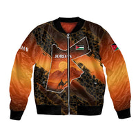 Jordan Desert Sunset Bomber Jacket with Camel and Traditional Geometric Pattern