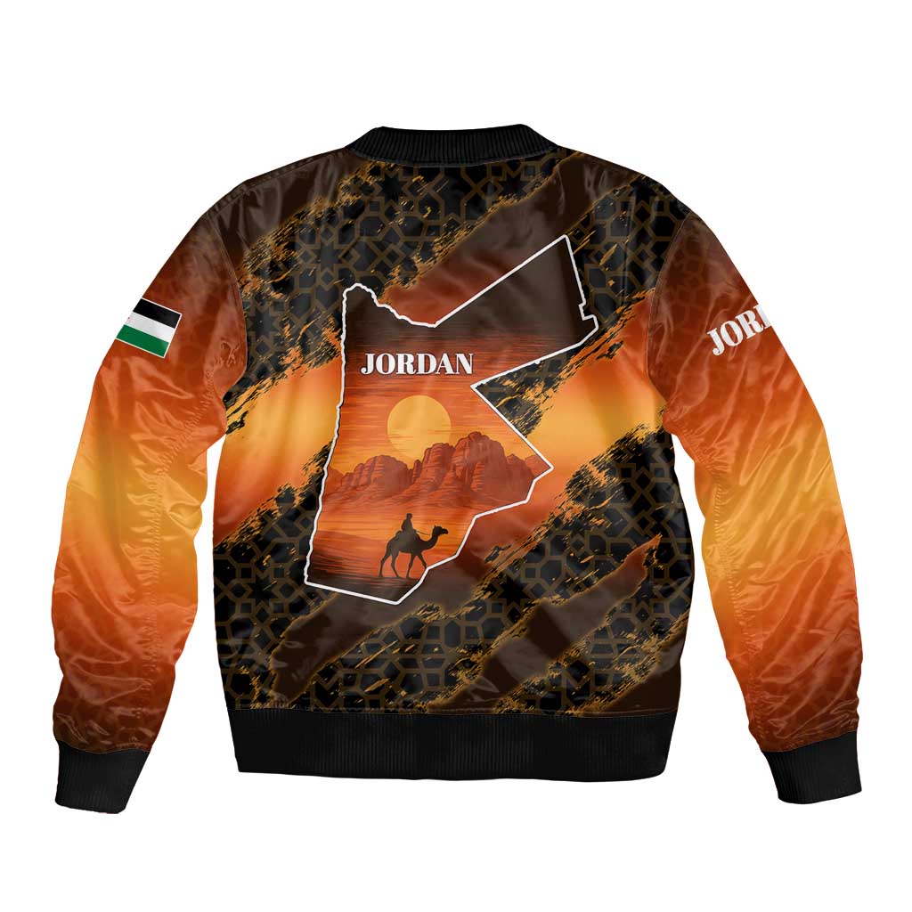 Jordan Desert Sunset Bomber Jacket with Camel and Traditional Geometric Pattern