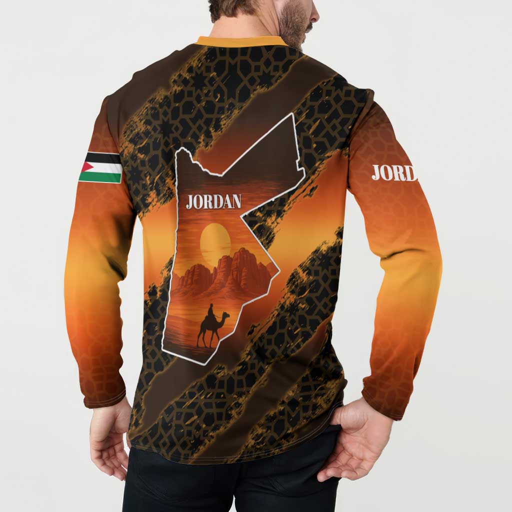 Jordan Desert Sunset Button Sweatshirt with Camel and Traditional Geometric Pattern