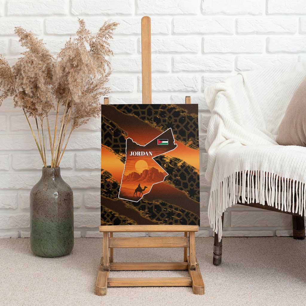 Jordan Desert Sunset Canvas Wall Art with Camel and Traditional Geometric Pattern