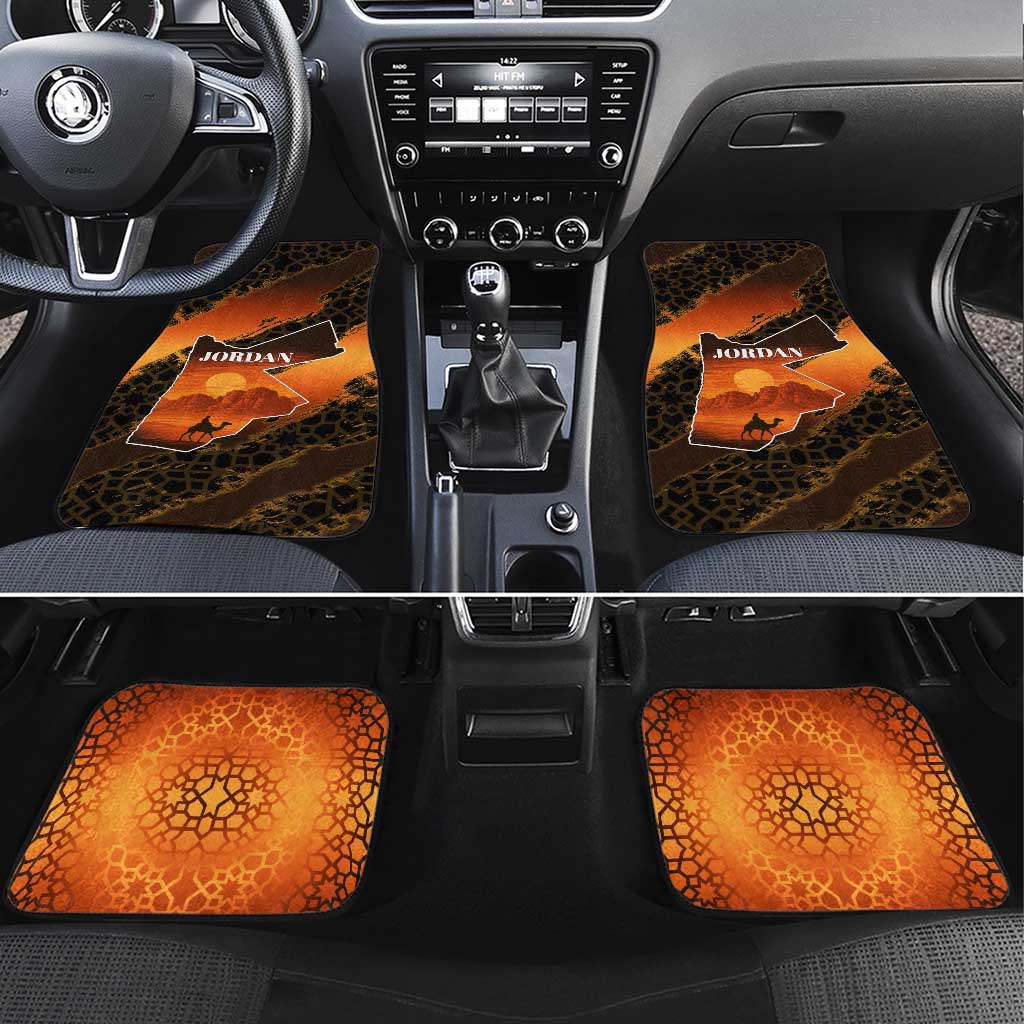 Jordan Desert Sunset Car Mats with Camel and Traditional Geometric Pattern