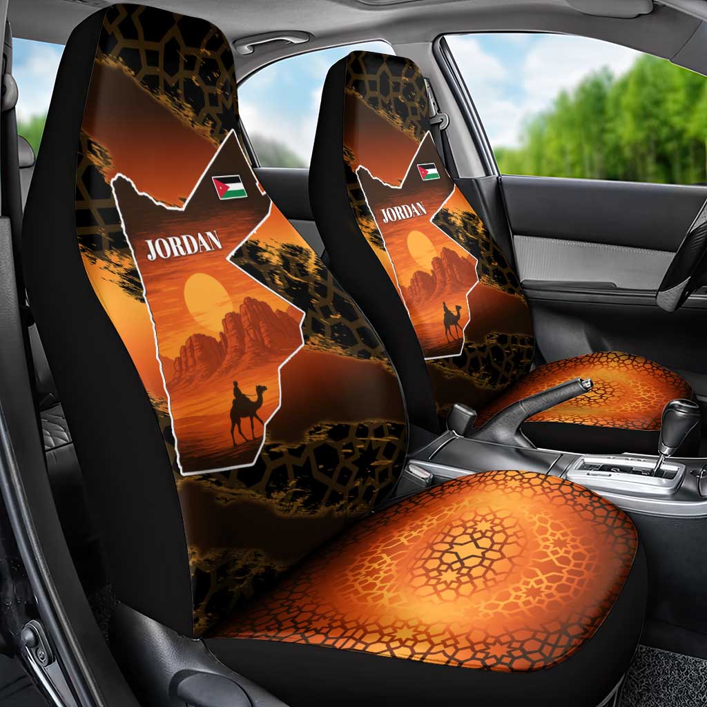 Jordan Desert Sunset Car Seat Cover with Camel and Traditional Geometric Pattern