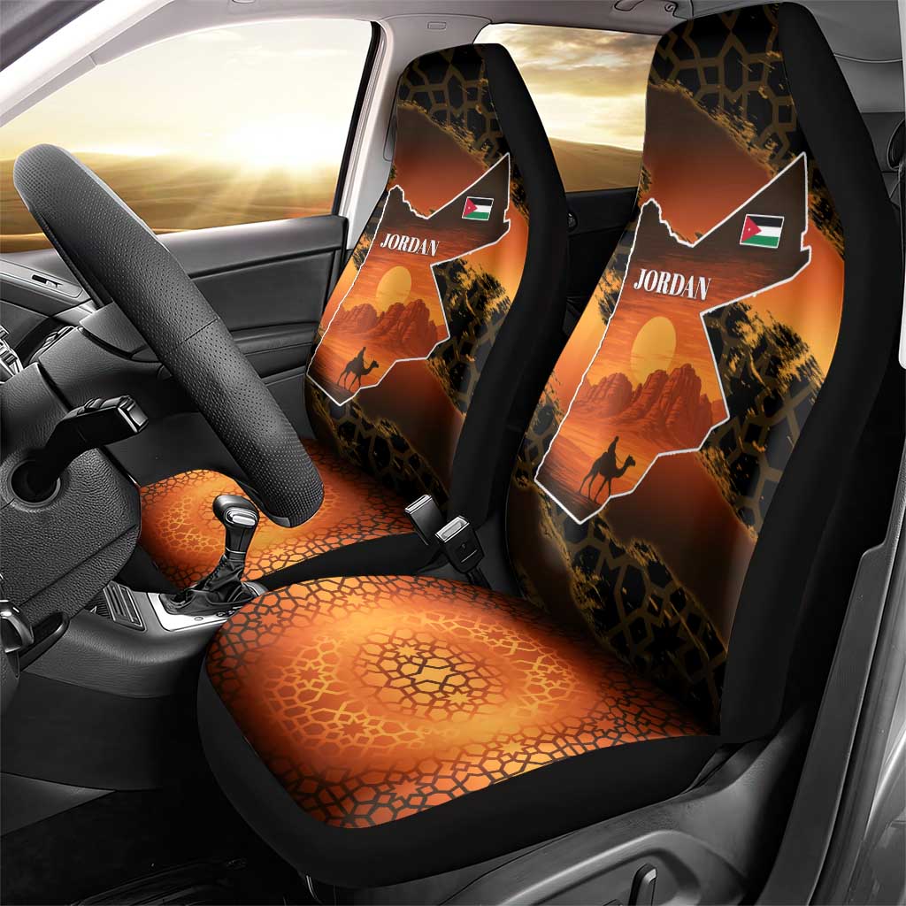 Jordan Desert Sunset Car Seat Cover with Camel and Traditional Geometric Pattern