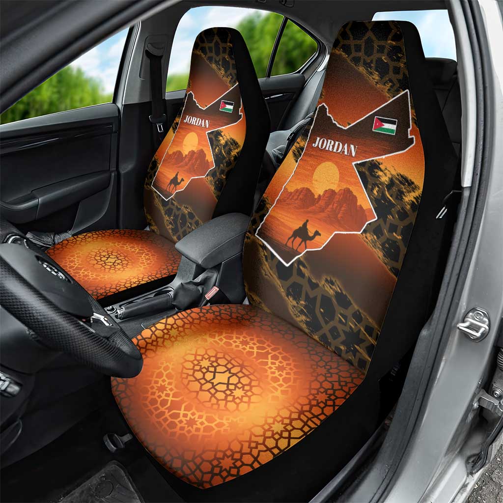 Jordan Desert Sunset Car Seat Cover with Camel and Traditional Geometric Pattern