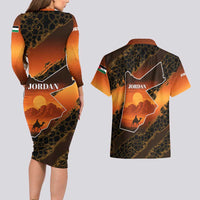 Jordan Desert Sunset Couples Matching Long Sleeve Bodycon Dress and Hawaiian Shirt with Camel and Traditional Geometric Pattern