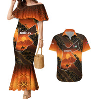 Jordan Desert Sunset Couples Matching Mermaid Dress and Hawaiian Shirt with Camel and Traditional Geometric Pattern