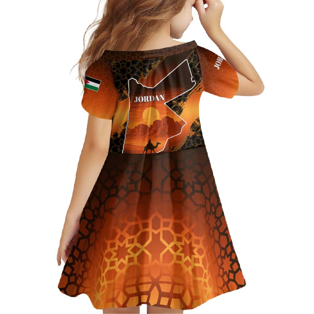 Jordan Desert Sunset Family Matching Long Sleeve Bodycon Dress and Hawaiian Shirt with Camel and Traditional Geometric Pattern