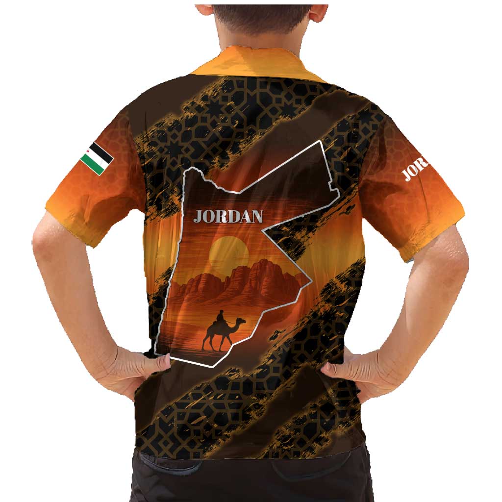 Jordan Desert Sunset Family Matching Mermaid Dress and Hawaiian Shirt with Camel and Traditional Geometric Pattern