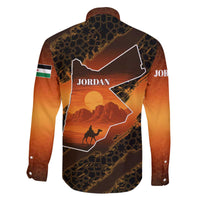 Jordan Desert Sunset Family Matching Off The Shoulder Long Sleeve Dress and Hawaiian Shirt with Camel and Traditional Geometric Pattern