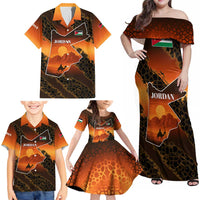 Jordan Desert Sunset Family Matching Off Shoulder Maxi Dress and Hawaiian Shirt with Camel and Traditional Geometric Pattern