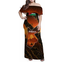 Jordan Desert Sunset Family Matching Off Shoulder Maxi Dress and Hawaiian Shirt with Camel and Traditional Geometric Pattern