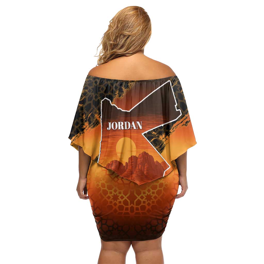 Jordan Desert Sunset Family Matching Off Shoulder Short Dress and Hawaiian Shirt with Camel and Traditional Geometric Pattern
