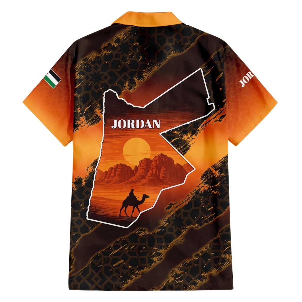 Jordan Desert Sunset Family Matching Puletasi and Hawaiian Shirt with Camel and Traditional Geometric Pattern