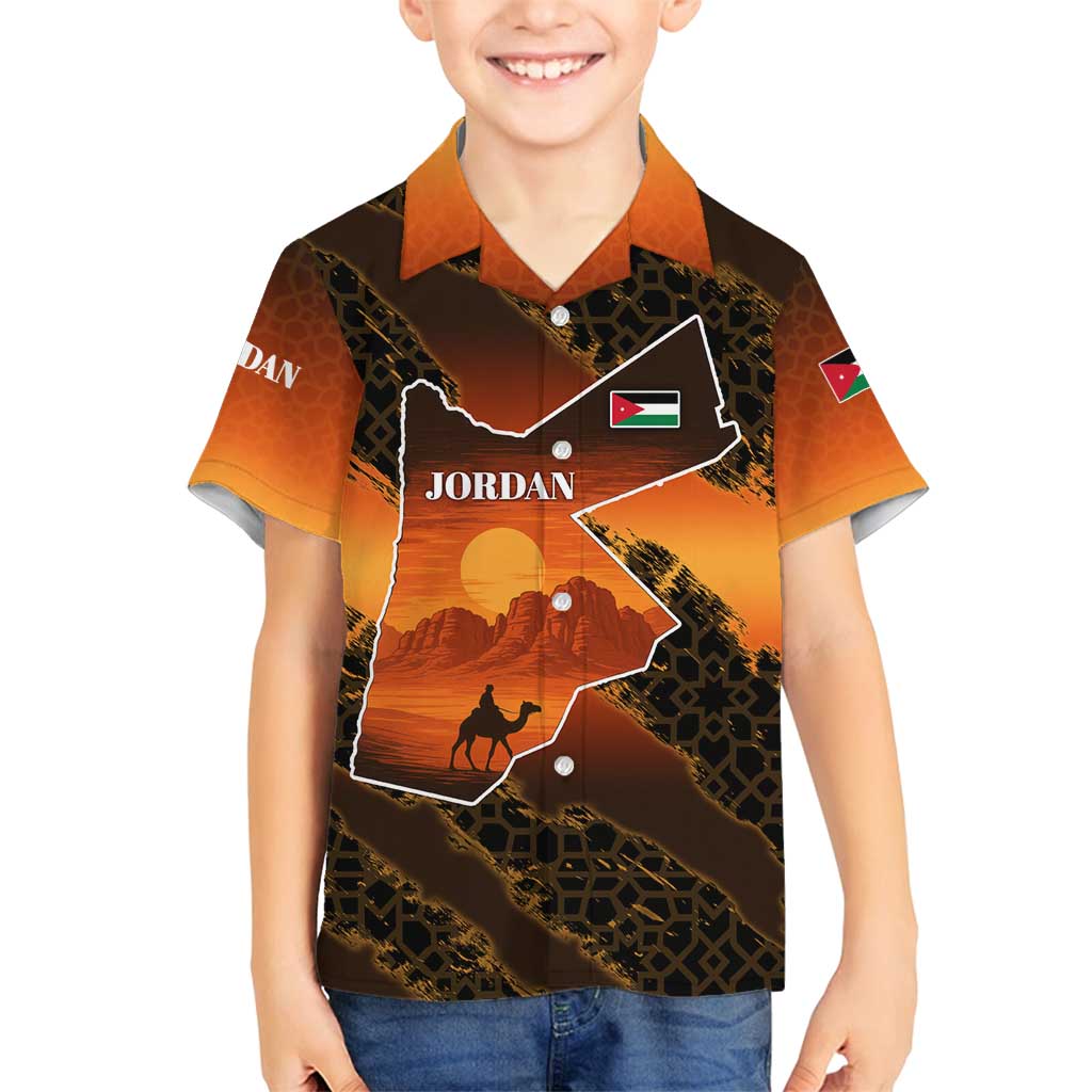 Jordan Desert Sunset Family Matching Puletasi and Hawaiian Shirt with Camel and Traditional Geometric Pattern