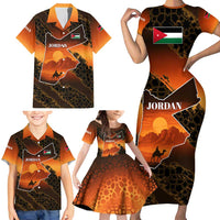 Jordan Desert Sunset Family Matching Short Sleeve Bodycon Dress and Hawaiian Shirt with Camel and Traditional Geometric Pattern