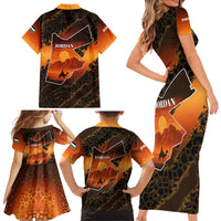 Jordan Desert Sunset Family Matching Short Sleeve Bodycon Dress and Hawaiian Shirt with Camel and Traditional Geometric Pattern