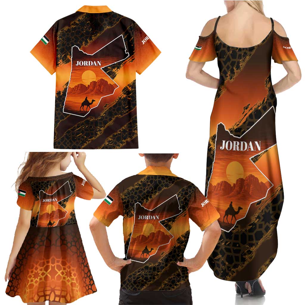 Jordan Desert Sunset Family Matching Summer Maxi Dress and Hawaiian Shirt with Camel and Traditional Geometric Pattern