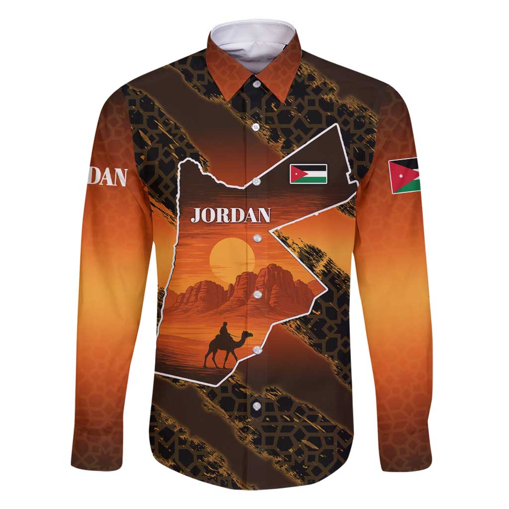 Jordan Desert Sunset Family Matching Tank Maxi Dress and Hawaiian Shirt with Camel and Traditional Geometric Pattern