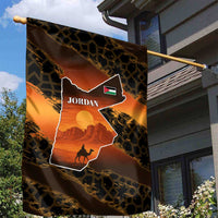 Jordan Desert Sunset Garden Flag with Camel and Traditional Geometric Pattern