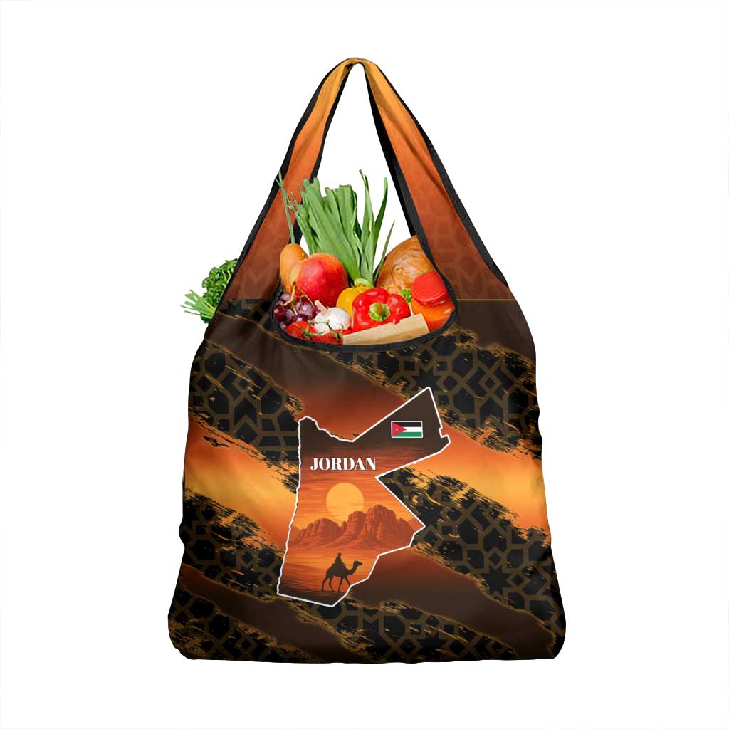 Jordan Desert Sunset Grocery Bag with Camel and Traditional Geometric Pattern