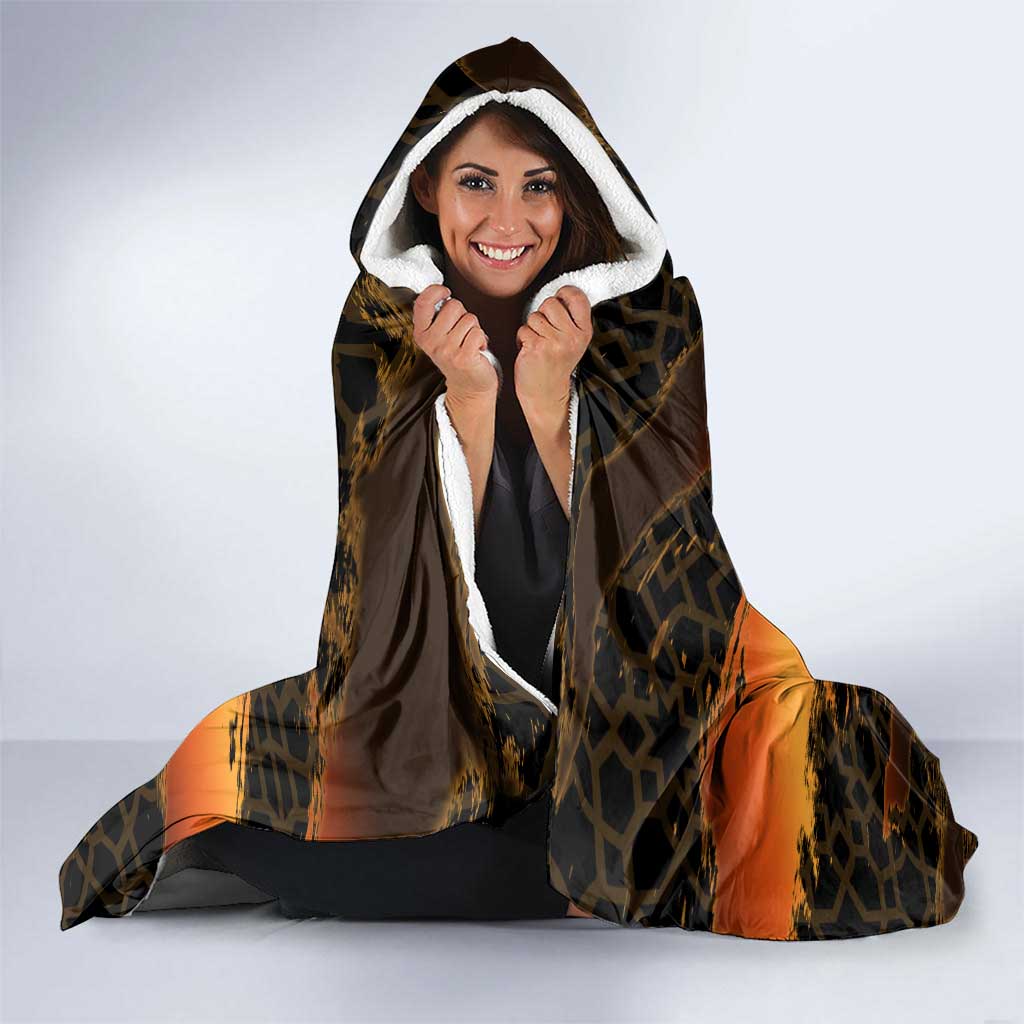Jordan Desert Sunset Hooded Blanket with Camel and Traditional Geometric Pattern