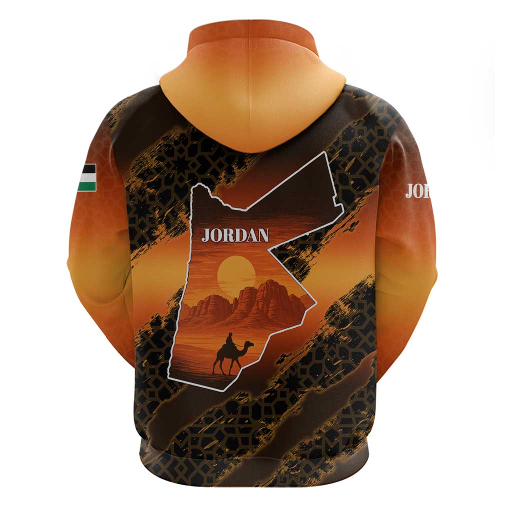 Jordan Desert Sunset Hoodie with Camel and Traditional Geometric Pattern