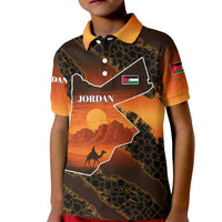 Jordan Desert Sunset Kid Polo Shirt with Camel and Traditional Geometric Pattern