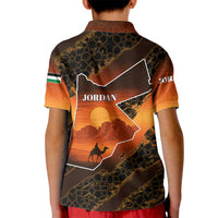 Jordan Desert Sunset Kid Polo Shirt with Camel and Traditional Geometric Pattern