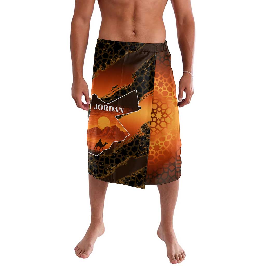 Jordan Desert Sunset Lavalava with Camel and Traditional Geometric Pattern