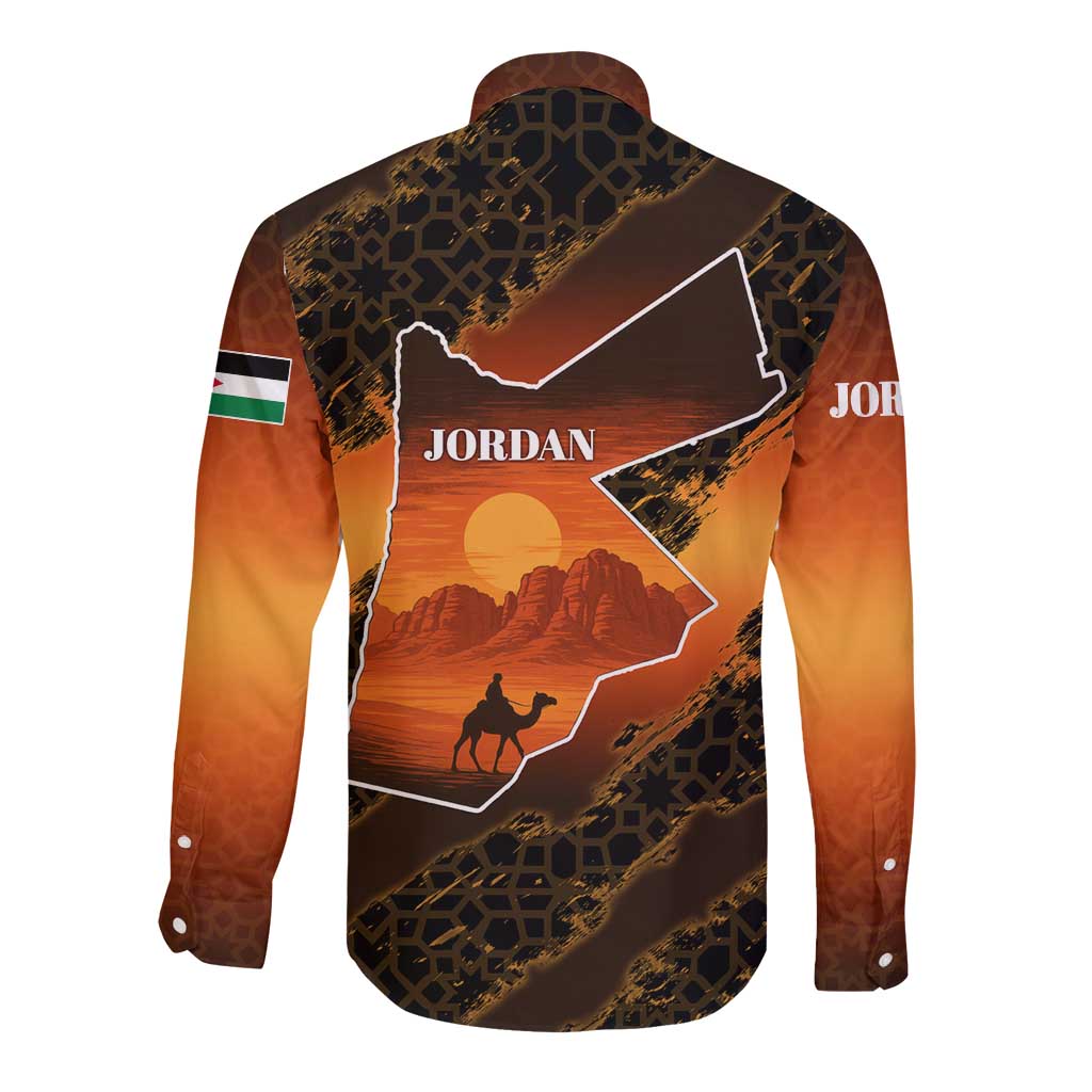 Jordan Desert Sunset Long Sleeve Button Shirt with Camel and Traditional Geometric Pattern