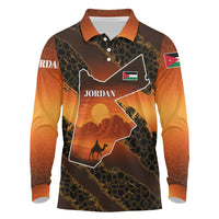 Jordan Desert Sunset Long Sleeve Polo Shirt with Camel and Traditional Geometric Pattern