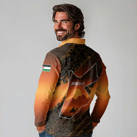 Jordan Desert Sunset Long Sleeve Polo Shirt with Camel and Traditional Geometric Pattern